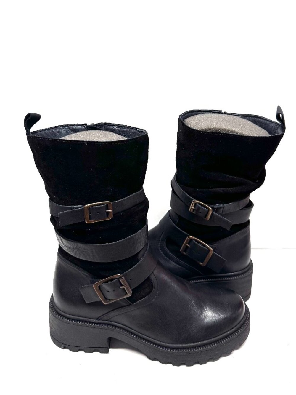 MIZ MOOZ SUEDE / LEATHER MID CALF BOOTS SIDE ZIP 37EU BLACK / 7US NEW # B-59
